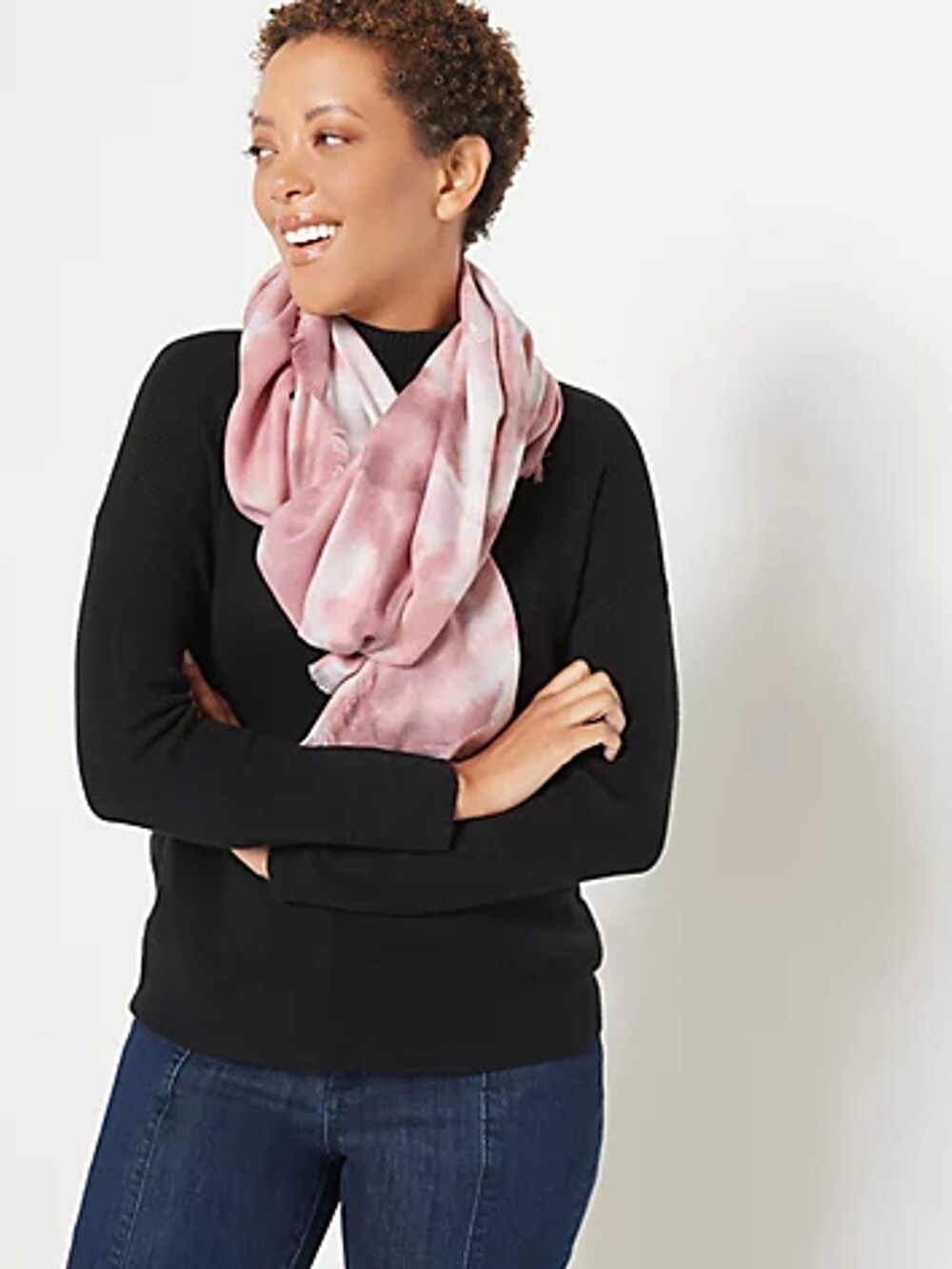 Susan Graver Twill Soft Weave Oblong Scarf Camo Rose One Size